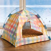 Semi-Enclosed Cat Tent Bed with Removable Summer Mat